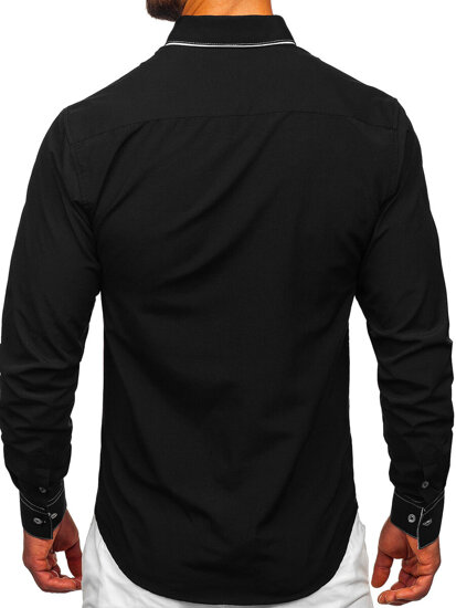 Homme Chemise élégante à manche longue Noir-Blanc Bolf 3703