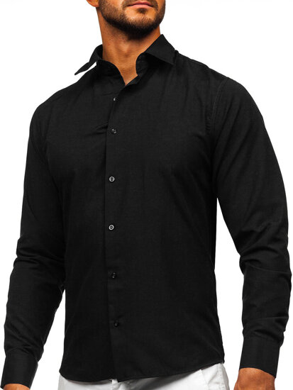 Homme Chemise élégante à manche longue Noir Bolf 24740