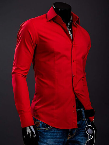 Homme Chemise élégante à manche longue Rouge Bolf 1703A