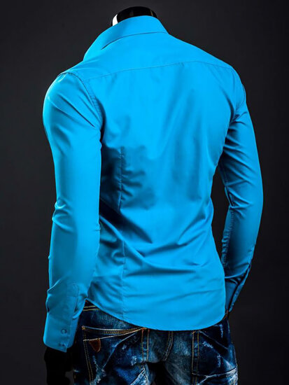 Homme Chemise élégante à manche longue Turquoise Bolf 1703A