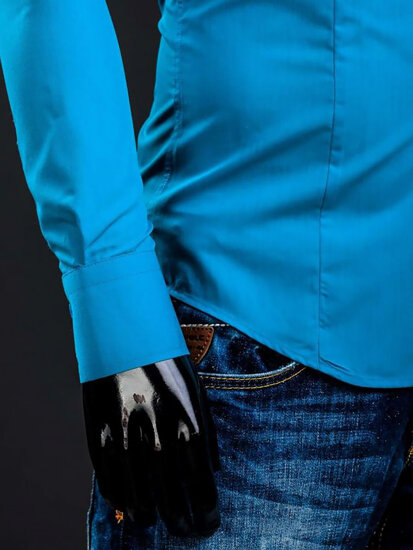 Homme Chemise élégante à manche longue Turquoise Bolf 1703A