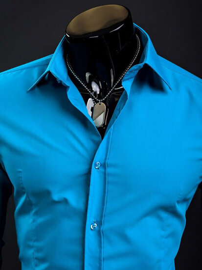 Homme Chemise élégante à manche longue Turquoise Bolf 1703A