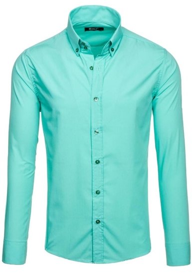 Homme Chemise élégante à manche longue Vert ciel Bolf 5821-1