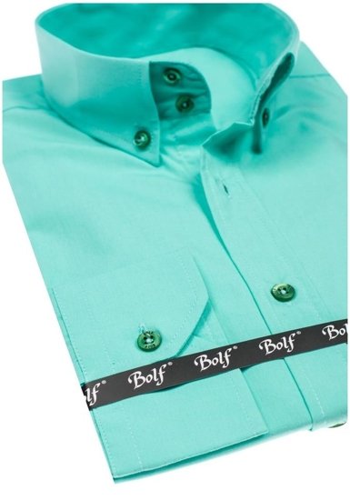 Homme Chemise élégante à manche longue Vert ciel Bolf 5821-1