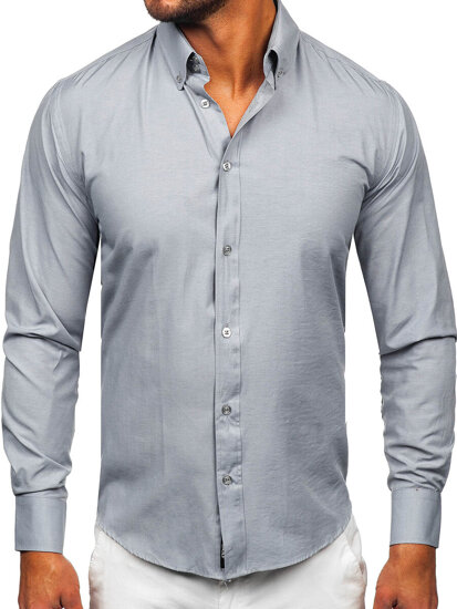 Homme Chemise élégante à manches longues Gris Bolf 5821-1