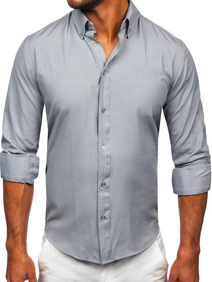 Homme Chemise élégante à manches longues Gris Bolf 5821-1