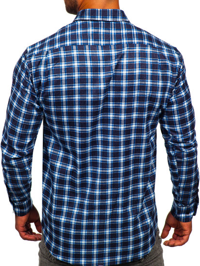 Homme Chemise en flanelle à carreaux à manche longue Bleu Bolf F3