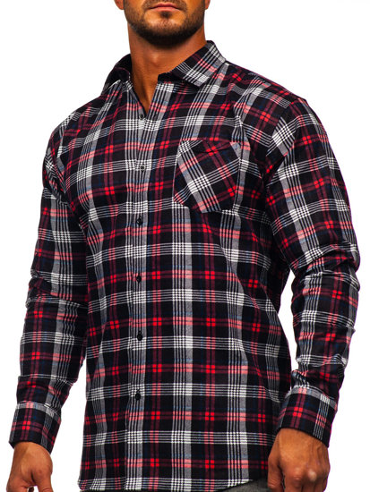 Homme Chemise en flanelle à carreaux à manche longue Noir Bolf F1