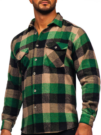 Homme Chemise en flanelle à manches longues Vert Bolf 20723