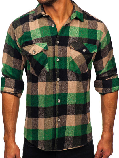 Homme Chemise en flanelle à manches longues Vert Bolf 20723