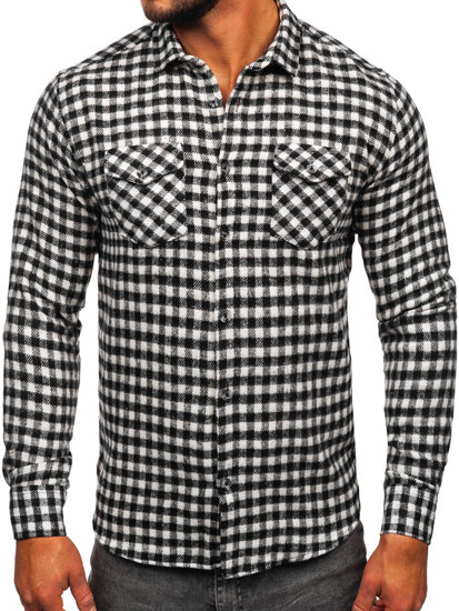 Homme Chemise en flanelle à manches longues et à carreaux Noir-Blanc Bolf 22701