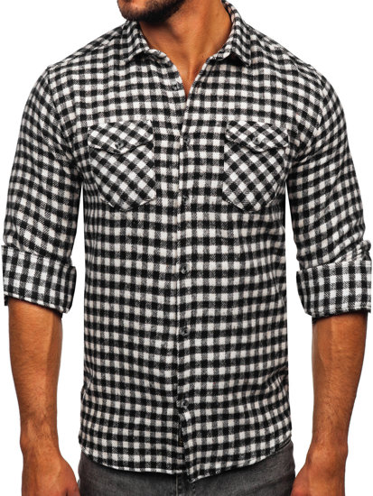 Homme Chemise en flanelle à manches longues et à carreaux Noir-Blanc Bolf 22701