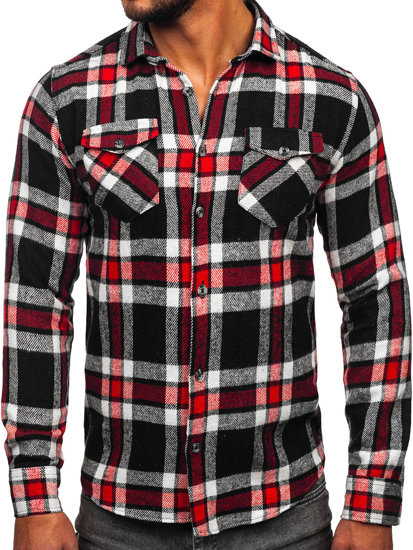 Homme Chemise en flanelle à manches longues et à carreaux Rouge Bolf 22702