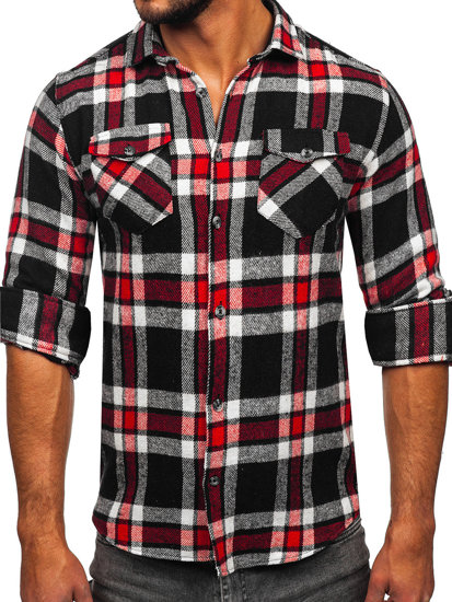 Homme Chemise en flanelle à manches longues et à carreaux Rouge Bolf 22702