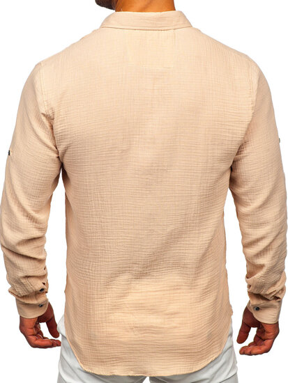 Homme Chemise en mousseline à manches longues Beige Bolf 22746