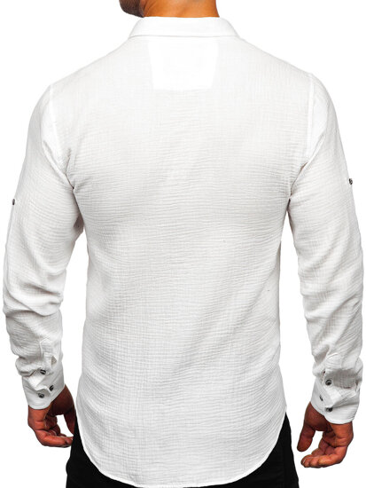 Homme Chemise en mousseline à manches longues Blanc Bolf 22746