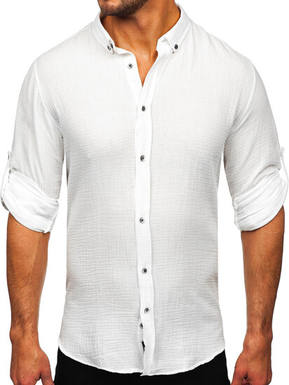 Homme Chemise en mousseline à manches longues Blanc Bolf 22746