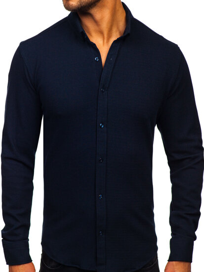 Homme Chemise en mousseline à manches longues Bleu foncé Bolf 506