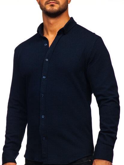 Homme Chemise en mousseline à manches longues Bleu foncé Bolf 506