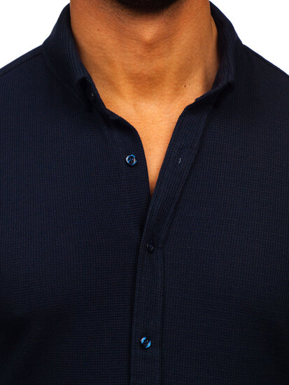 Homme Chemise en mousseline à manches longues Bleu foncé Bolf 506