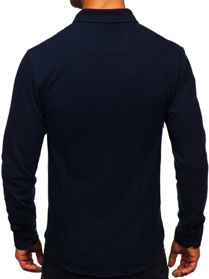 Homme Chemise en mousseline à manches longues Bleu foncé Bolf 506