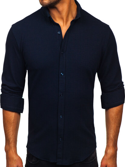 Homme Chemise en mousseline à manches longues Bleu foncé Bolf 506