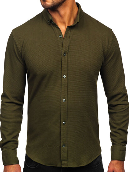 Homme Chemise en mousseline à manches longues Khaki Bolf 506