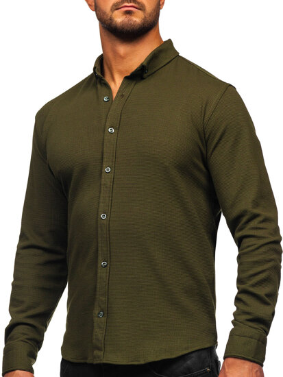 Homme Chemise en mousseline à manches longues Khaki Bolf 506