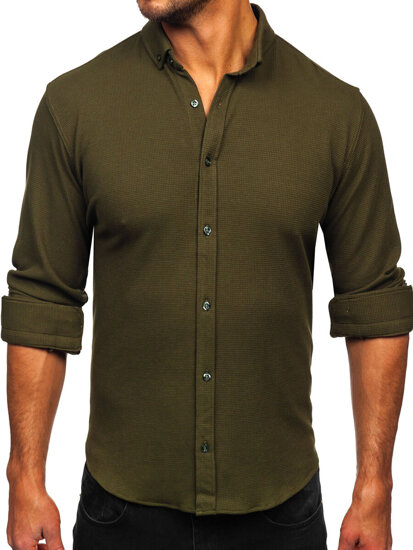 Homme Chemise en mousseline à manches longues Khaki Bolf 506