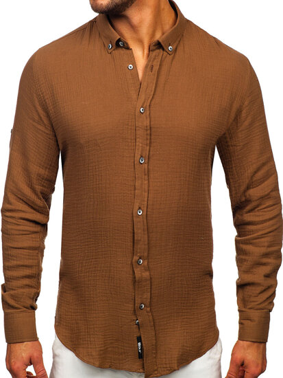 Homme Chemise en mousseline à manches longues Marron Bolf 22746