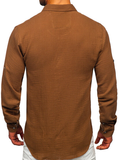 Homme Chemise en mousseline à manches longues Marron Bolf 22746