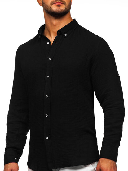 Homme Chemise en mousseline à manches longues Noir Bolf 22746