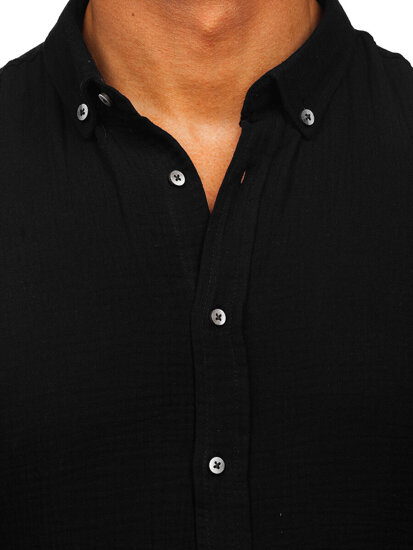 Homme Chemise en mousseline à manches longues Noir Bolf 22746