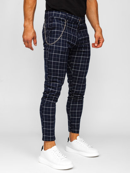 Homme Chino à carreaux Bleu foncé Bolf 0058