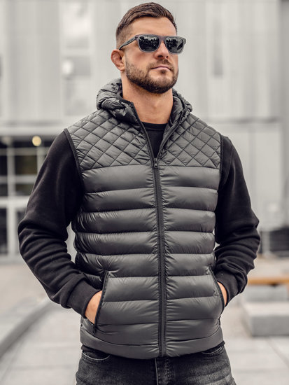 Homme Gilet matelasse a capuche Noir Bolf HDL88003A