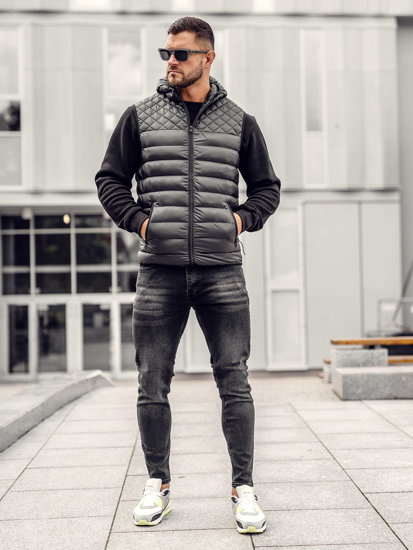 Homme Gilet matelassé à capuche Noir Bolf HDL88003A