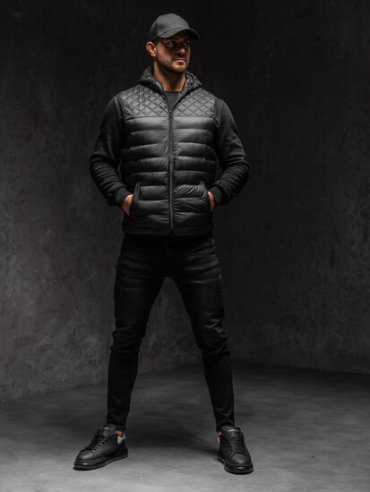 Homme Gilet matelassé à capuche Noir Bolf HDL88003A1