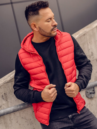 Homme Gilet matelassé à capuche Rouge Bolf LY36A