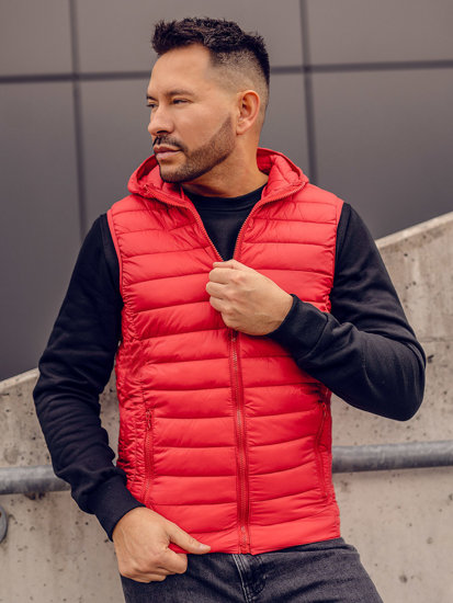 Homme Gilet matelassé à capuche Rouge Bolf LY36A