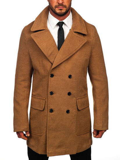 Homme Manteau d'hiver à double boutonnage à col montant Camel Bolf 1048C