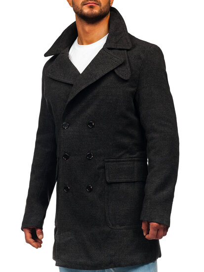 Homme Manteau d'hiver à double boutonnage à col montant Graphite Bolf 1048A