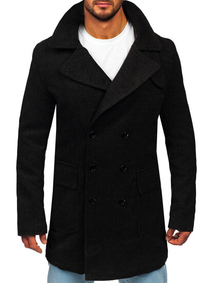 Homme Manteau d'hiver croisé avec col montant Noir Bolf 1048A