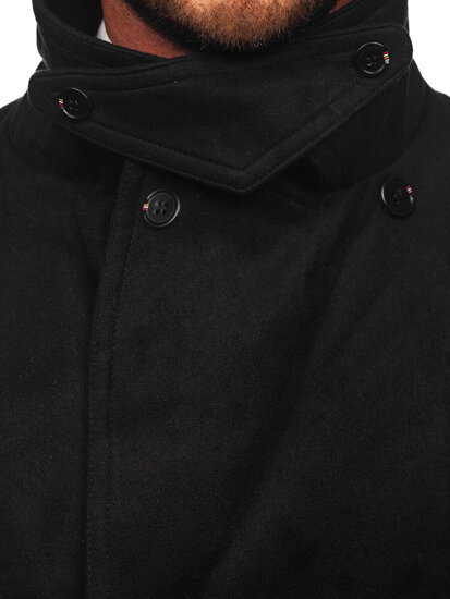 Homme Manteau d'hiver croisé avec col montant Noir Bolf 1048A