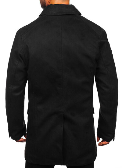 Homme Manteau d'hiver croisé avec col montant Noir Bolf 1048A