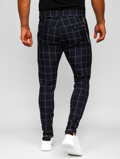 Homme Pantalon chino en matériau à carreaux Bleu encre Bolf 0061