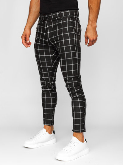 Homme Pantalon chino en matériau à carreaux Noir Bolf 0057