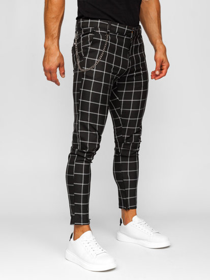 Homme Pantalon chino en matériau à carreaux Noir Bolf 0057