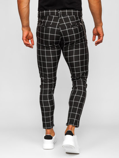 Homme Pantalon chino en matériau à carreaux Noir Bolf 0057