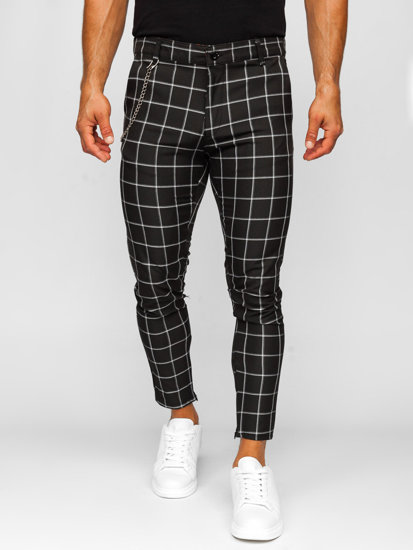 Homme Pantalon chino en matériau à carreaux Noir Bolf 0057