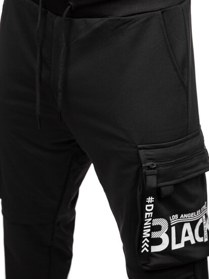 Homme Pantalon de jogging cargo Noir Bolf K19